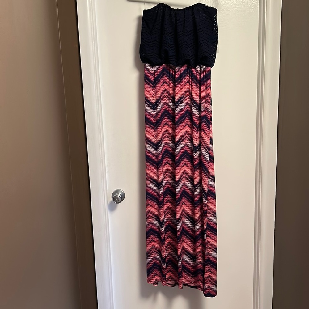 Brand new women’s pink, white and blue maxi dress